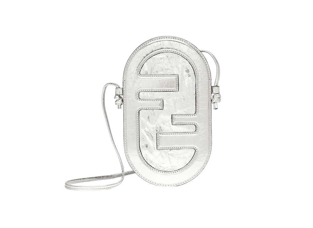 FENDI 12 Pro Phone Holder Leather Slim Clutch "Silver"