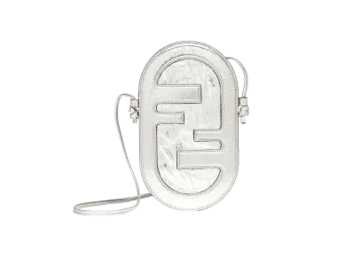 FENDI 12 Pro Phone Holder Leather Slim Clutch "Silver"