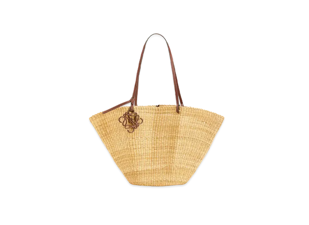 LOEWE Shell Basket Bag In Elephant Grass And Calfskin "Natural/Pecan"