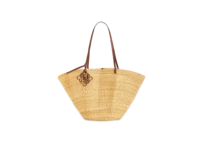 LOEWE Shell Basket Bag In Elephant Grass And Calfskin "Natural/Pecan"