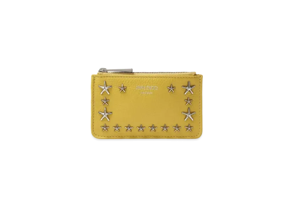 Jimmy Choo Nancy Soft Grainy Calf Leather Key Case With Star Studs "Silver/Sun"