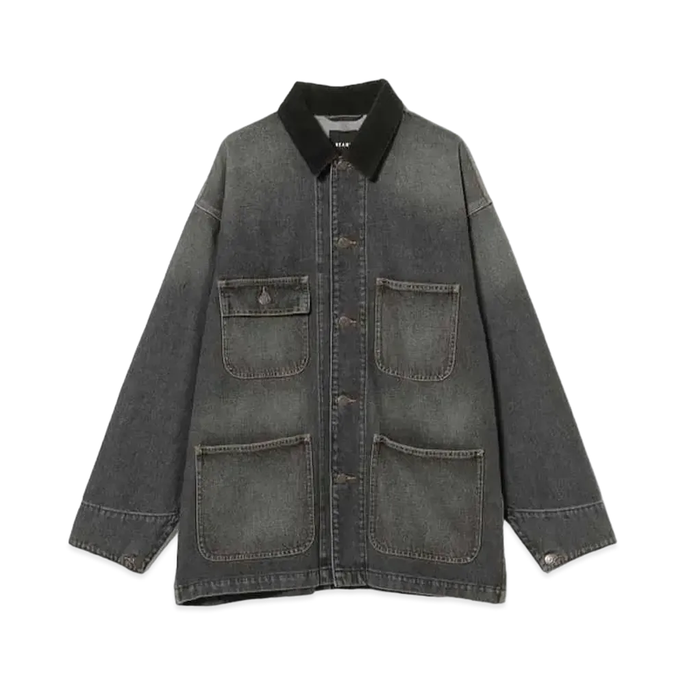 BEAMS Loose Denim Coverall Jacket "Black"