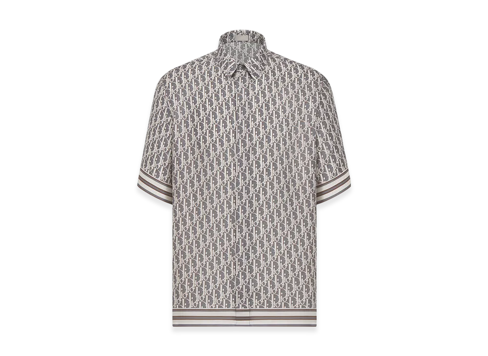 Dior Oblique Short-Sleeved Shirt Organic Silk Twill "Gray"