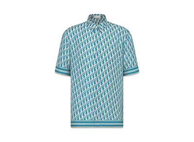 Dior Men's Oblique Pixel Short Sleeve Shirt "Blue"