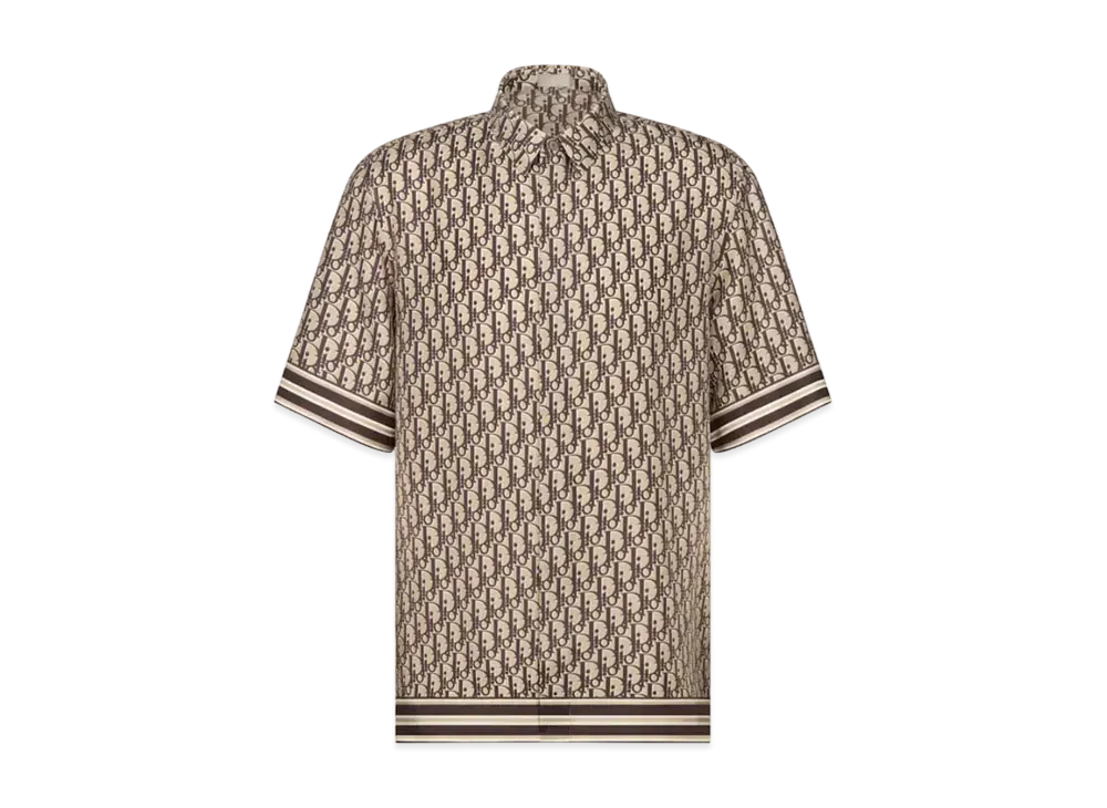 Dior Oblique Short-Sleeved Shirt and Silk Twill "Beige/Brown"