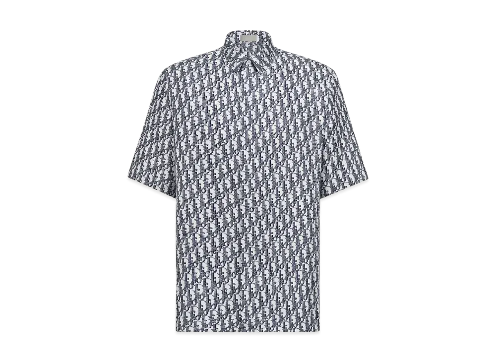 Dior Men's Dior Oblique Short-Sleeved Shirt Silk Twill "White/Navy Blue"