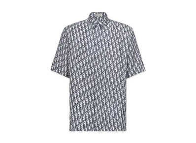 Dior Men's Dior Oblique Short-Sleeved Shirt Silk Twill "White/Navy Blue"