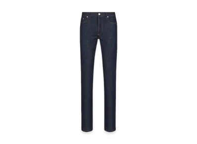 Dior Raw Cotton Denim Long Slim-Fit Dior Oblique Jeans "Blue"