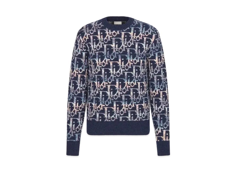 Dior Wool Jacquard Oblique Sweater "Navy/Multi Color"