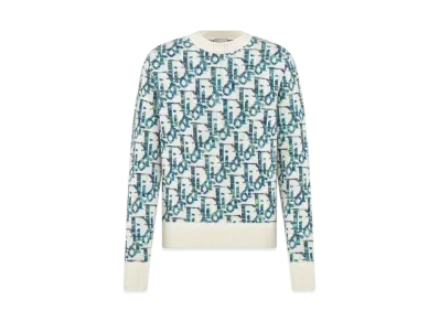 Dior Men's Oblique Sweater Virgin Wool Jacquard "White/Blue"
