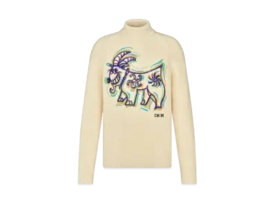 Dior x Kenny Scharf Men's Wool Mock Neck Sweater "Beige"