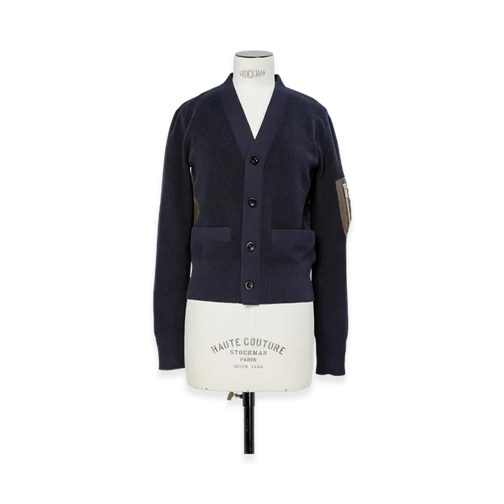 sacai Nylon Twill x Cotton Knit Cardigan "Navy/Dark Khaki"