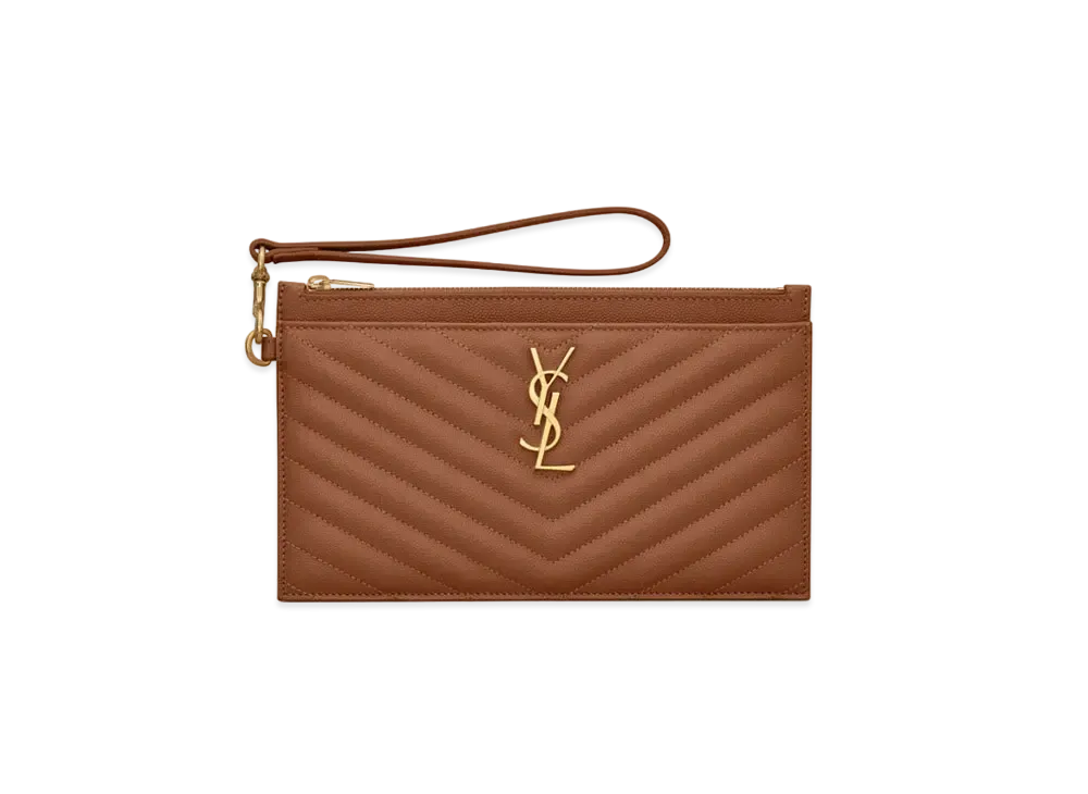 SAINT LAURENT Monogram Large Bill Pouch In Quilted Grained Leather "Dark Natural"