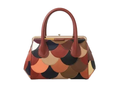 Chloe Medium Joyce Frame Handbag In Shiny Calfskin Scallop Patchwork "Brown"