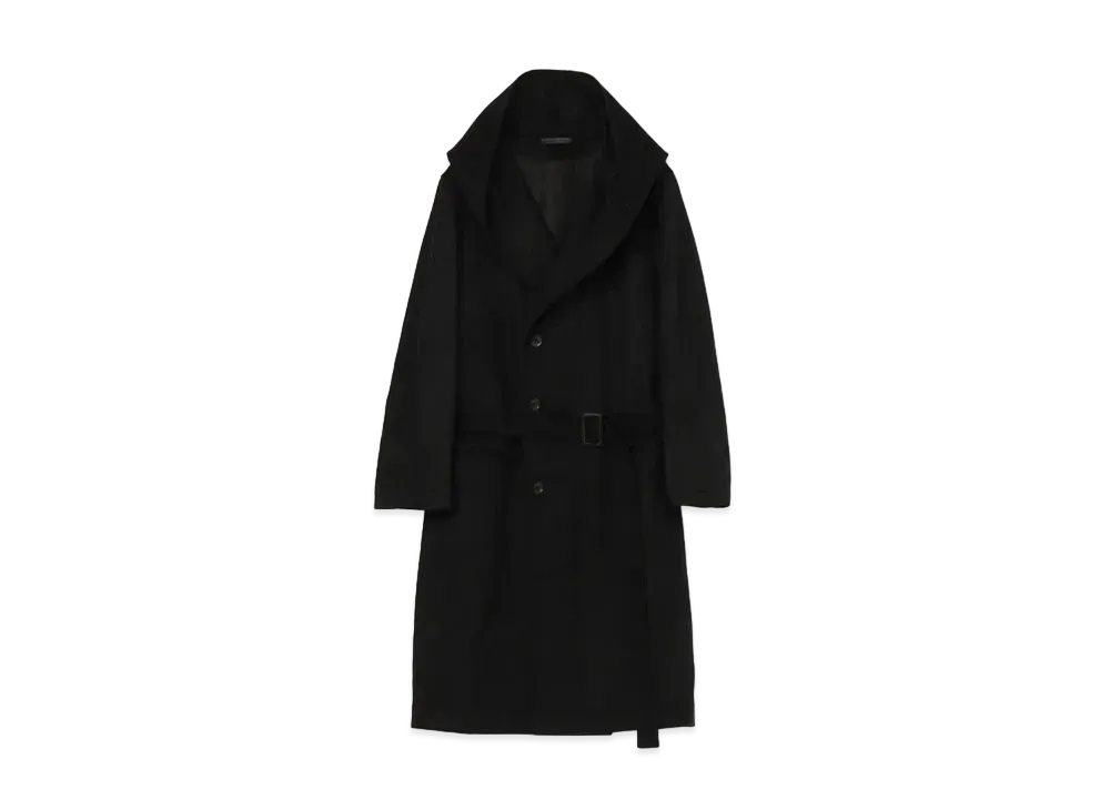 Yohji Yamamoto Pour Homme REGULATION W/CASHMERE BEAVER 4BUTTON SINGLE HOODED COAT "Black"