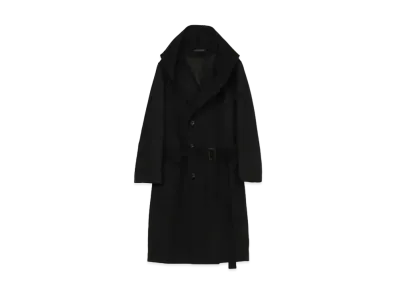 Yohji Yamamoto Pour Homme REGULATION W/CASHMERE BEAVER 4BUTTON SINGLE HOODED COAT "Black"