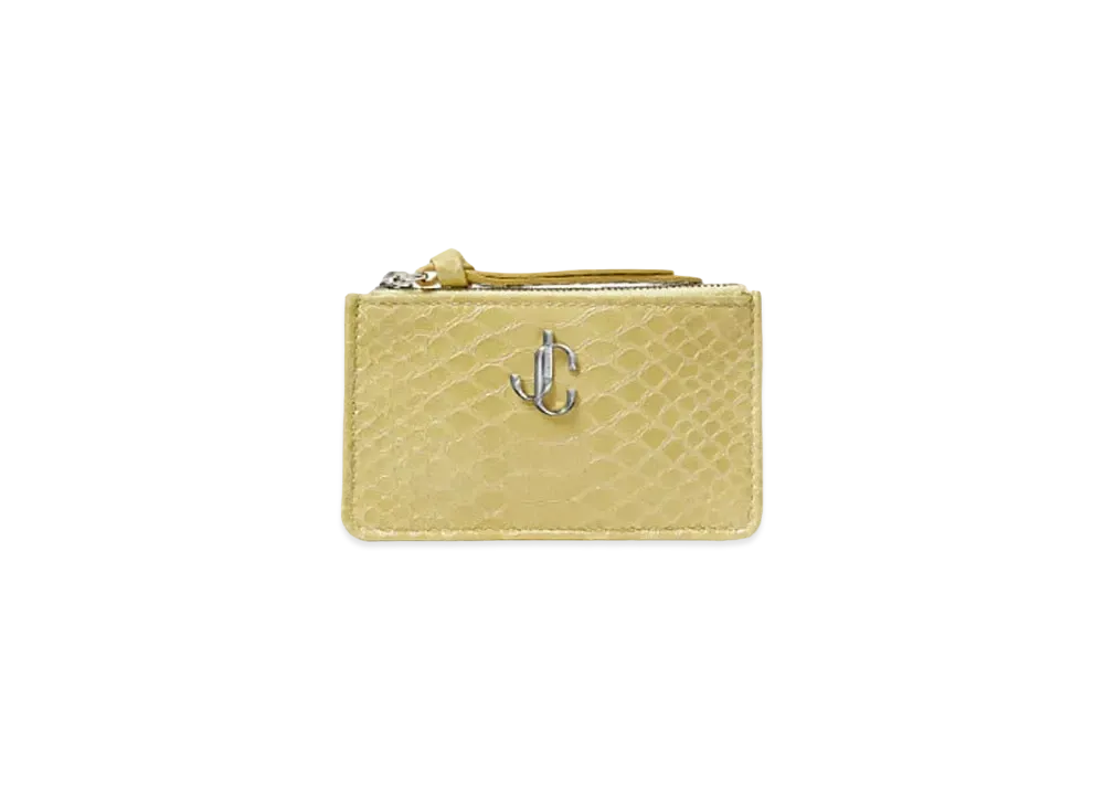 Jimmy Choo Nancy Gel Snake Print Leather Key Case With JC Logo "Silver/Sunbleached"