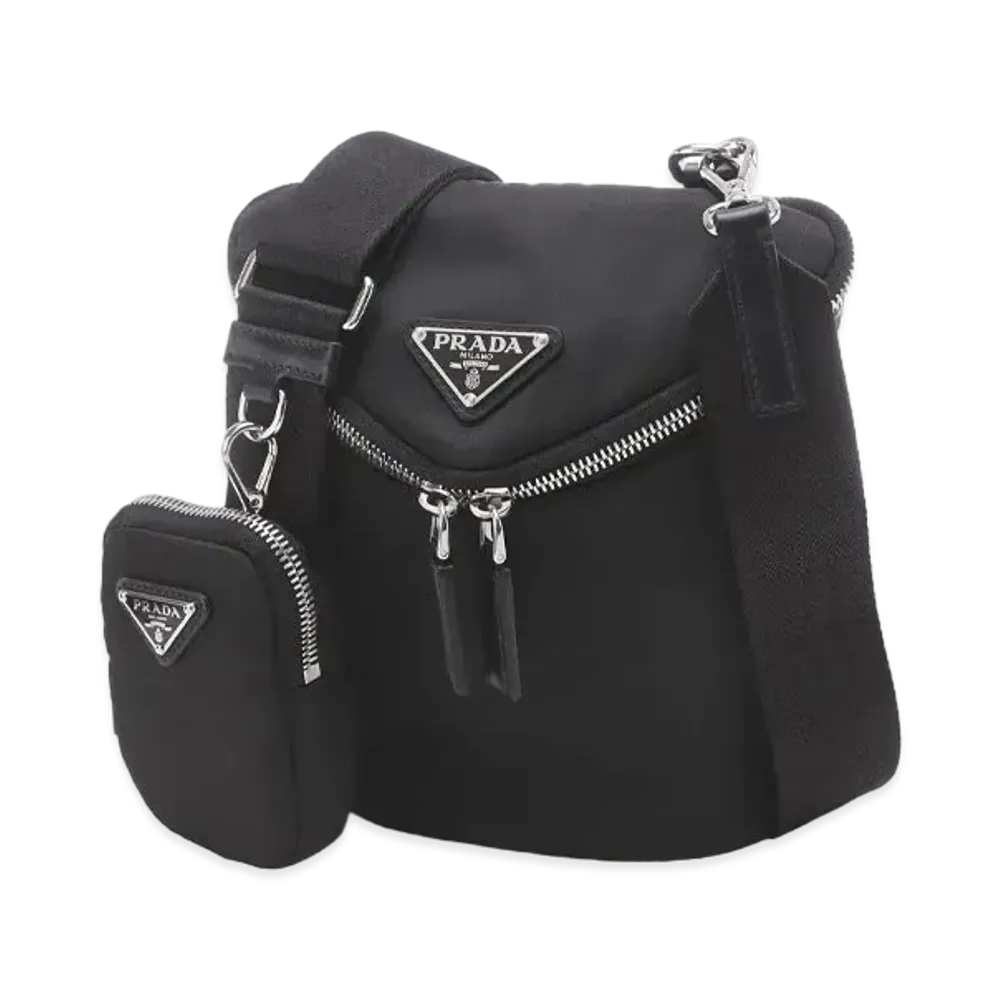 PRADA Re-Nylon x Leather Shoulder Bag "Black"