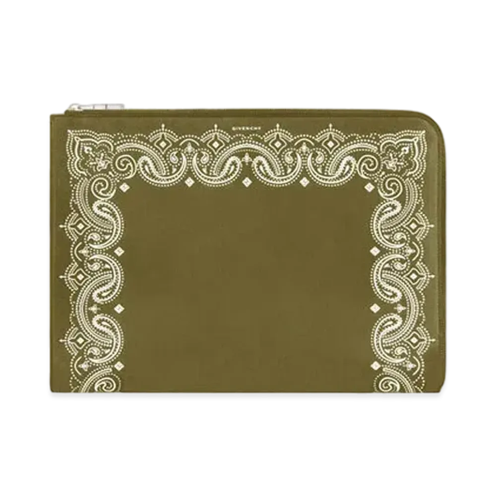 GIVENCHY Large Gusset Pouch in Grained Leather "Khaki"