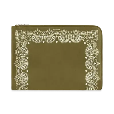 GIVENCHY Large Gusset Pouch in Grained Leather "Khaki"
