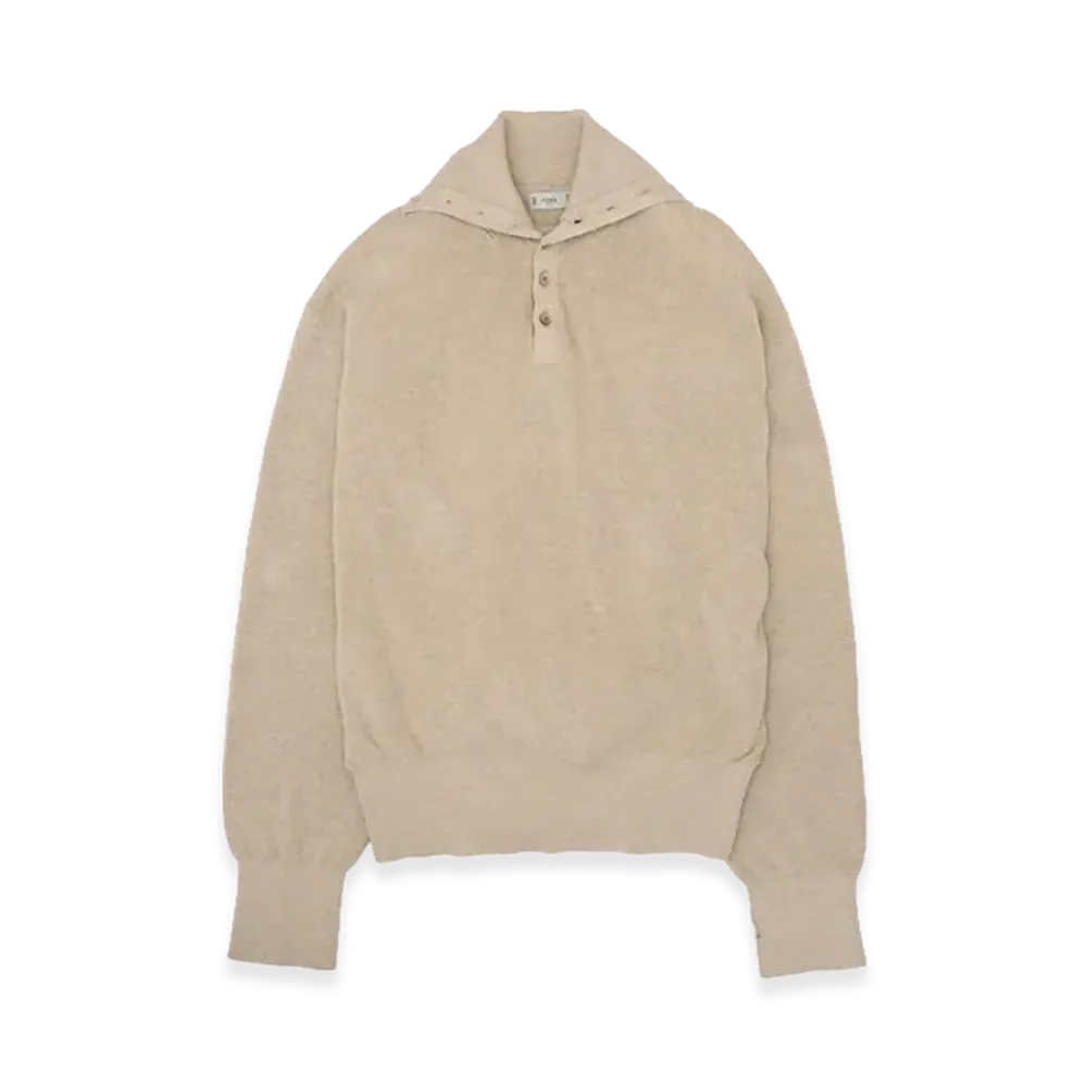 YOKE Cotton Hard Twist Highneck Henley Rib Sweater "Ivory"