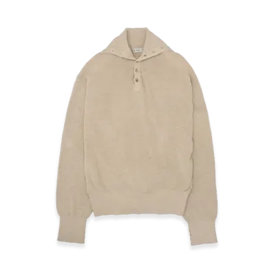 YOKE Cotton Hard Twist Highneck Henley Rib Sweater "Ivory"