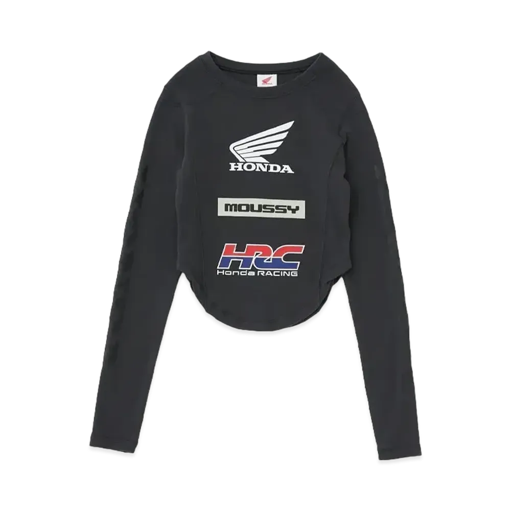 MOUSSY x HONDA Round Hem Long Sleeve T-shirt "Light Black"