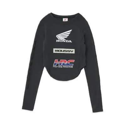MOUSSY x HONDA Round Hem Long Sleeve T-shirt "Light Black"