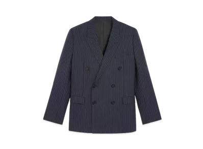CELINE Rectangle Jacket In Striped Wool Fabric "Navy/Chalk"