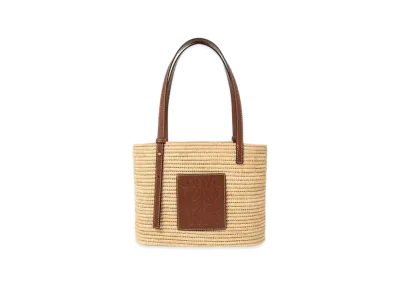 LOEWE Small Square Basket Bag In Raffia And Calfskin "Natural/Pecan"