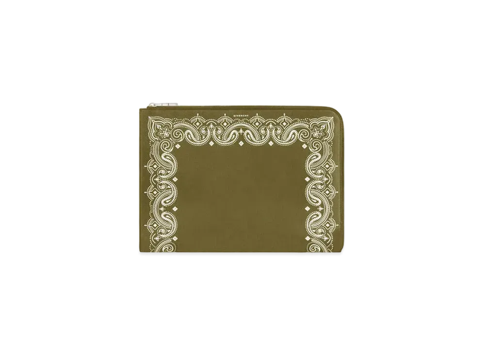 GIVENCHY Large Gusset Pouch in Grained Leather "Khaki"