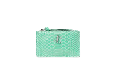 Jimmy Choo Nancy Gel Snake Print Leather Key Case With JC Logo "Silver/Miami Mint"