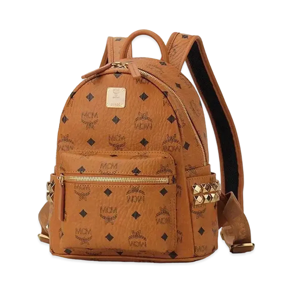 MCM Stark Side Studs Backpack In Visetos "Cognac"
