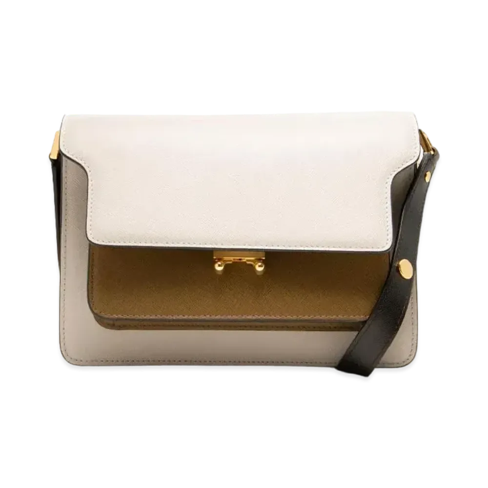 Marni Trunk Bag In Saffiano Calfskin Grey Brown And Black "Pelican/Cigar/Black"