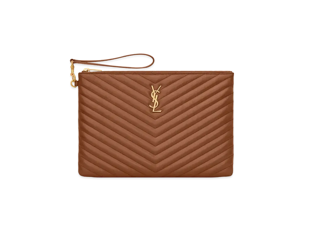 SAINT LAURENT Monogram Tablet Pouch In Quilted Leather "Dark Natural"