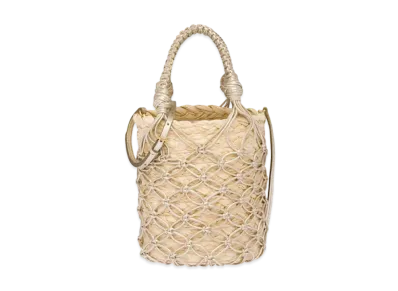 MIU MIU Leather Mesh x Straw Bucket Bag "Beige/Gold"
