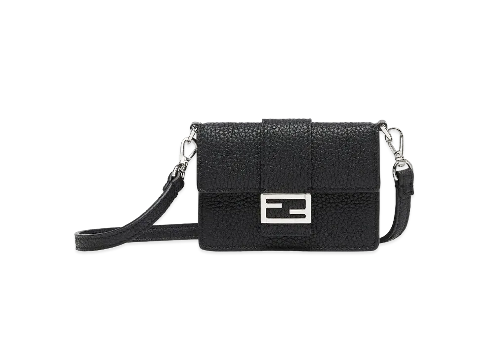 FENDI Micro Flat Baguette Leather Bag "Black"