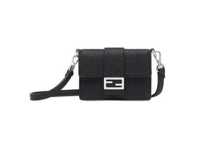 FENDI Micro Flat Baguette Leather Bag "Black"
