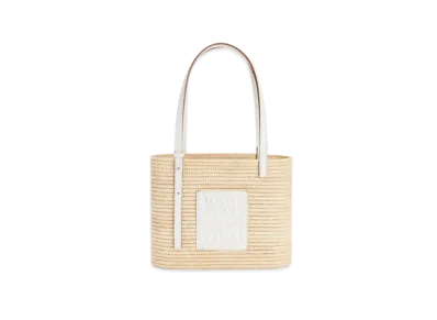 LOEWE Square Basket Bag Small In Raffia And Calfskin "Natural/White"