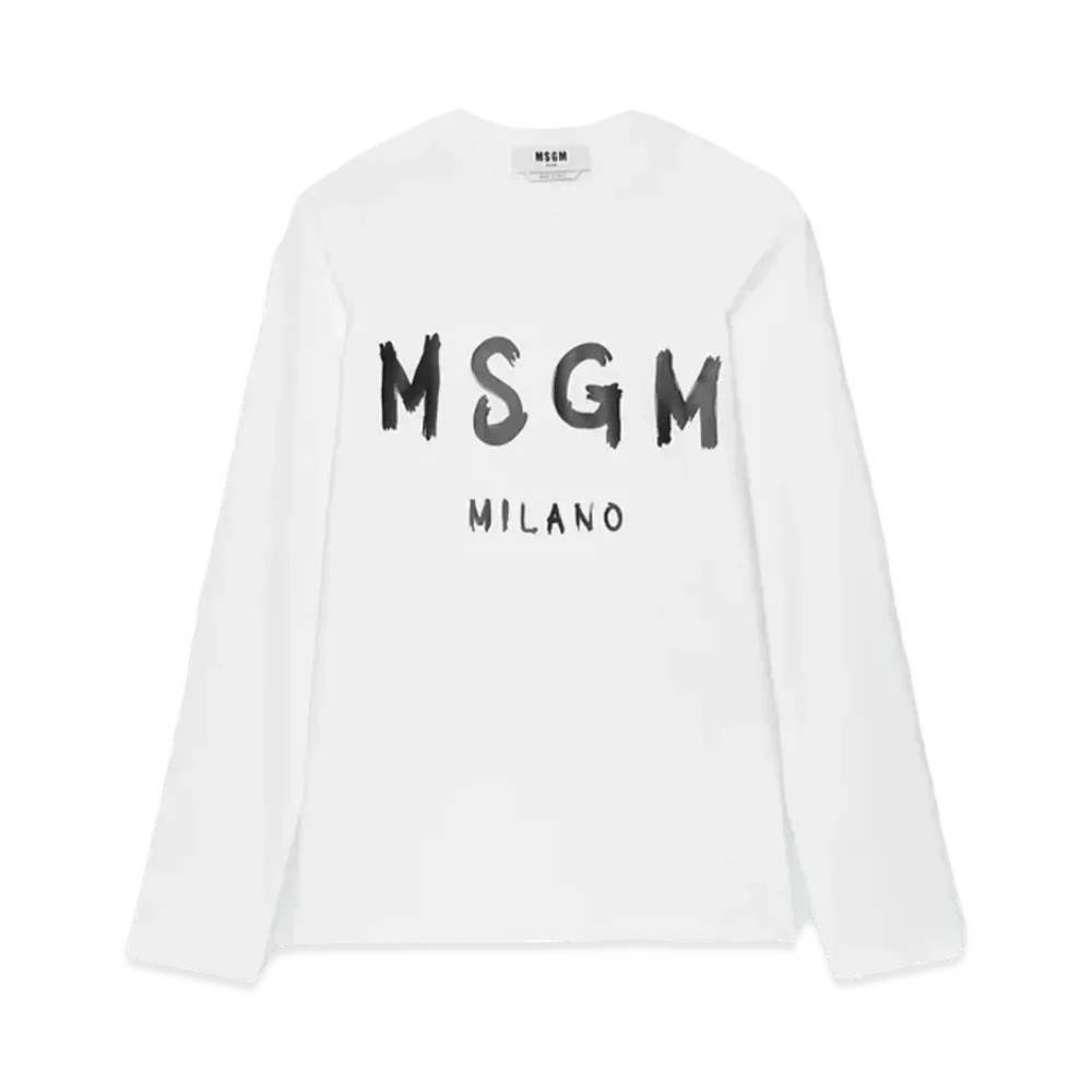 MSGM White Jersey T-Shirt With Black Brushstroke Logo "White"