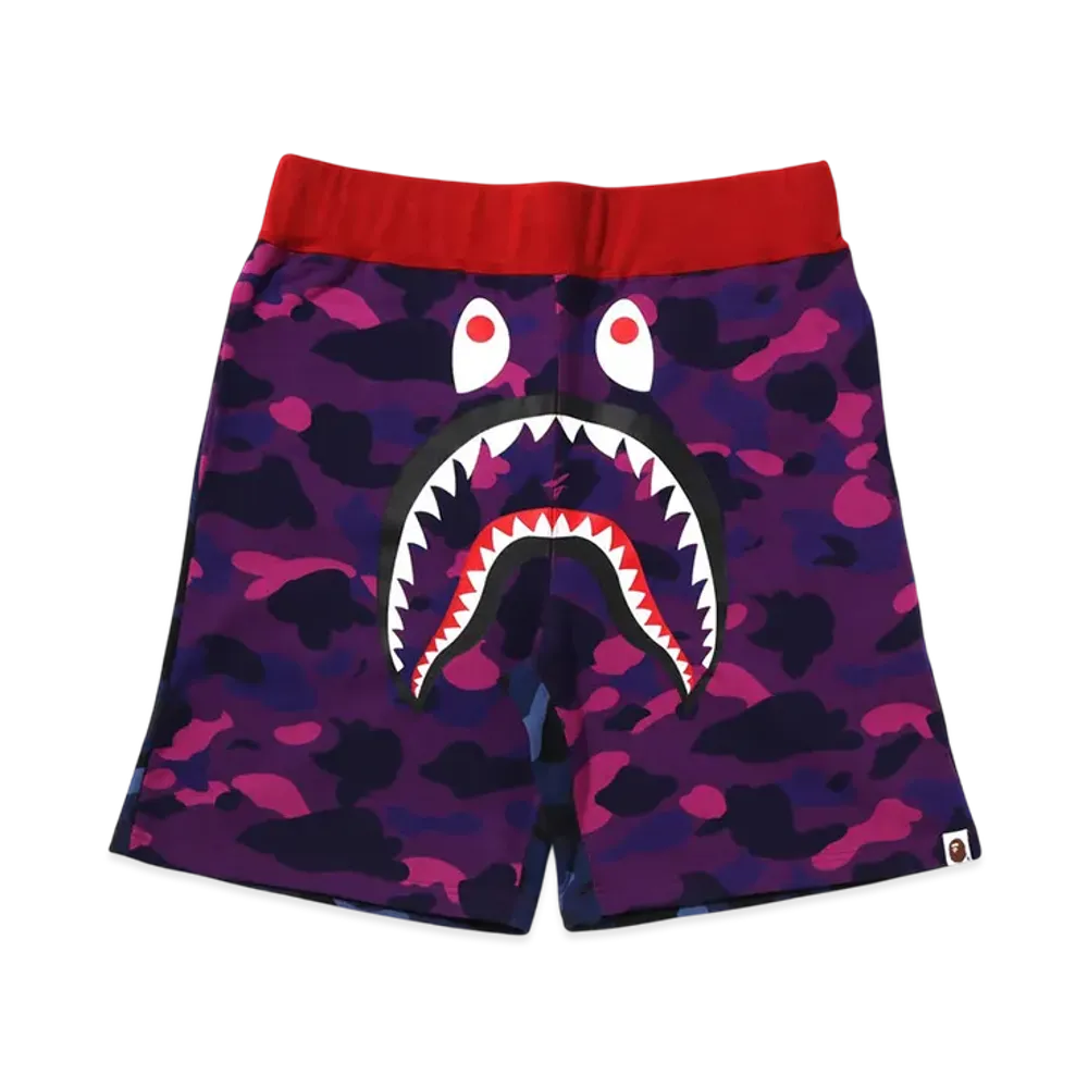 A BATHING APE Crazy Camo Shark Sweat Shorts "Purple"