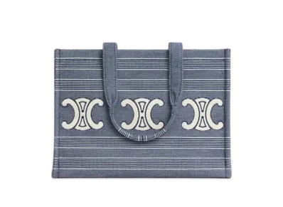 CELINE Large Cabas Thais in Striped Textile with Triomphe "Blue/Beige"