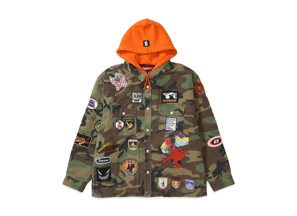Supreme Patches Hooded Zip Up Shirt "Woodland Camo"