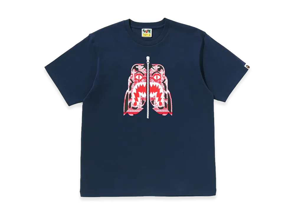 A BATHING APE Paisley Pattern Tiger Face Tee "Navy"