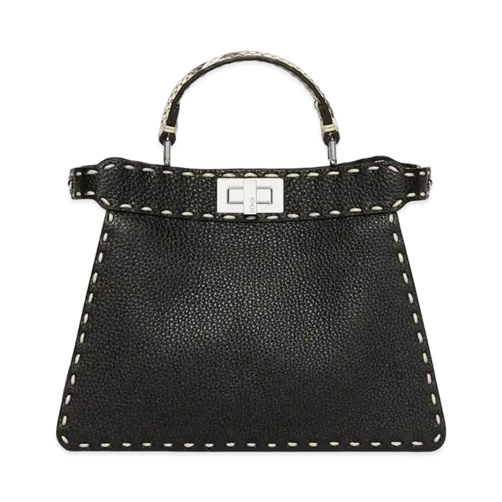 FENDI Peekaboo ISeeU Small Black Selleria Bag With Exotic Details "Black"