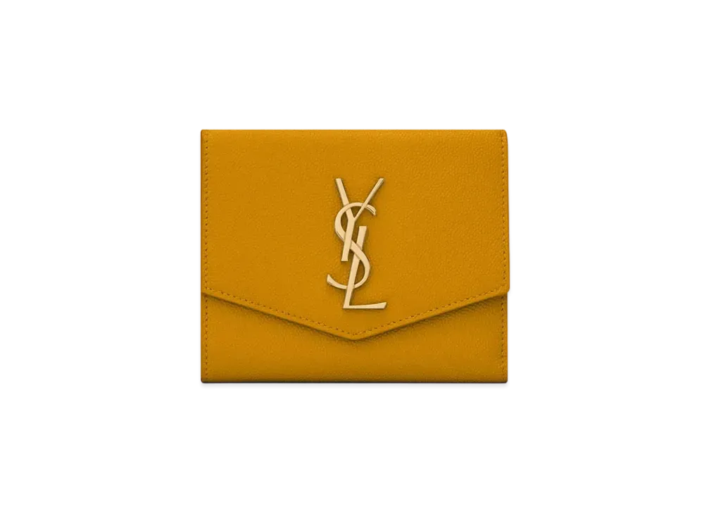 SAINT LAURENT Uptown Compact Wallet In Grain De Poudre Embossed Leather "Mimosa Yellow"