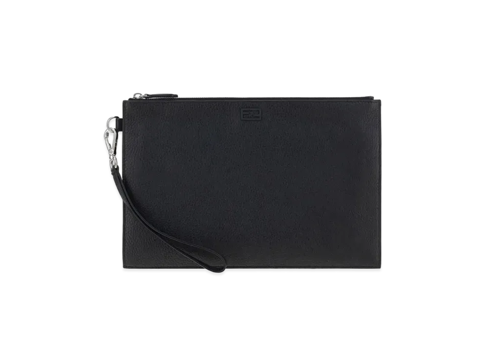 FENDI Flat Slim Clutch Leather Bag "Black"
