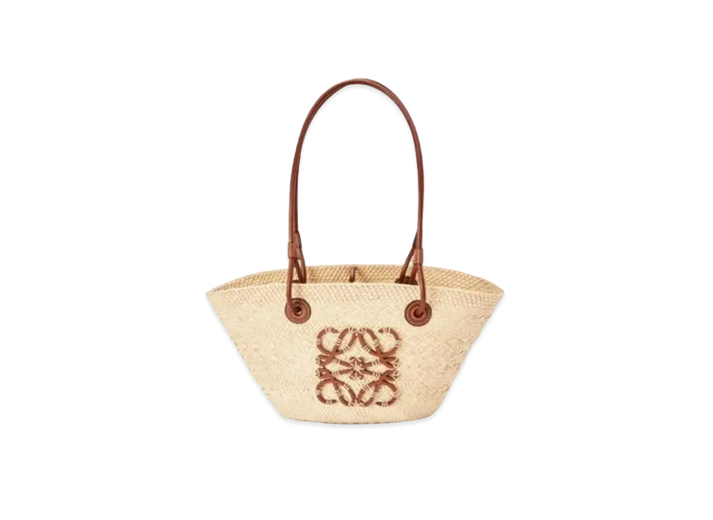 LOEWE Anagram Basket Small Bag In Iraca Palm And Calfskin "Natural/Tan"