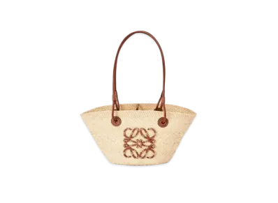 LOEWE Anagram Basket Small Bag In Iraca Palm And Calfskin "Natural/Tan"