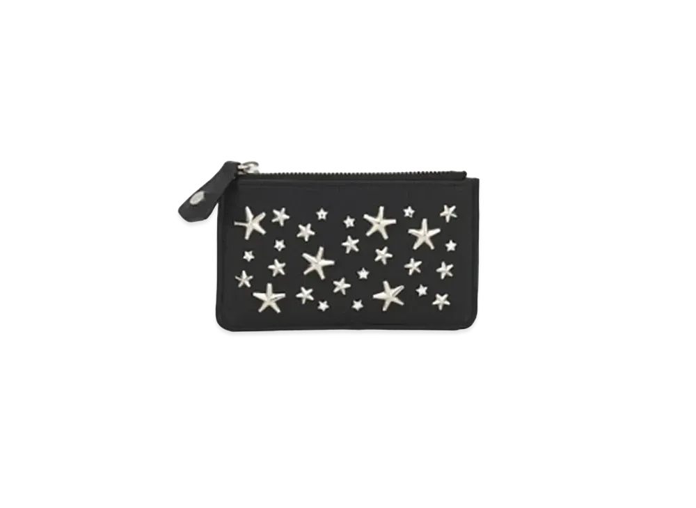 Jimmy Choo Nancy Deerskin Leather Key Case With Crystal Star Studs "Black"